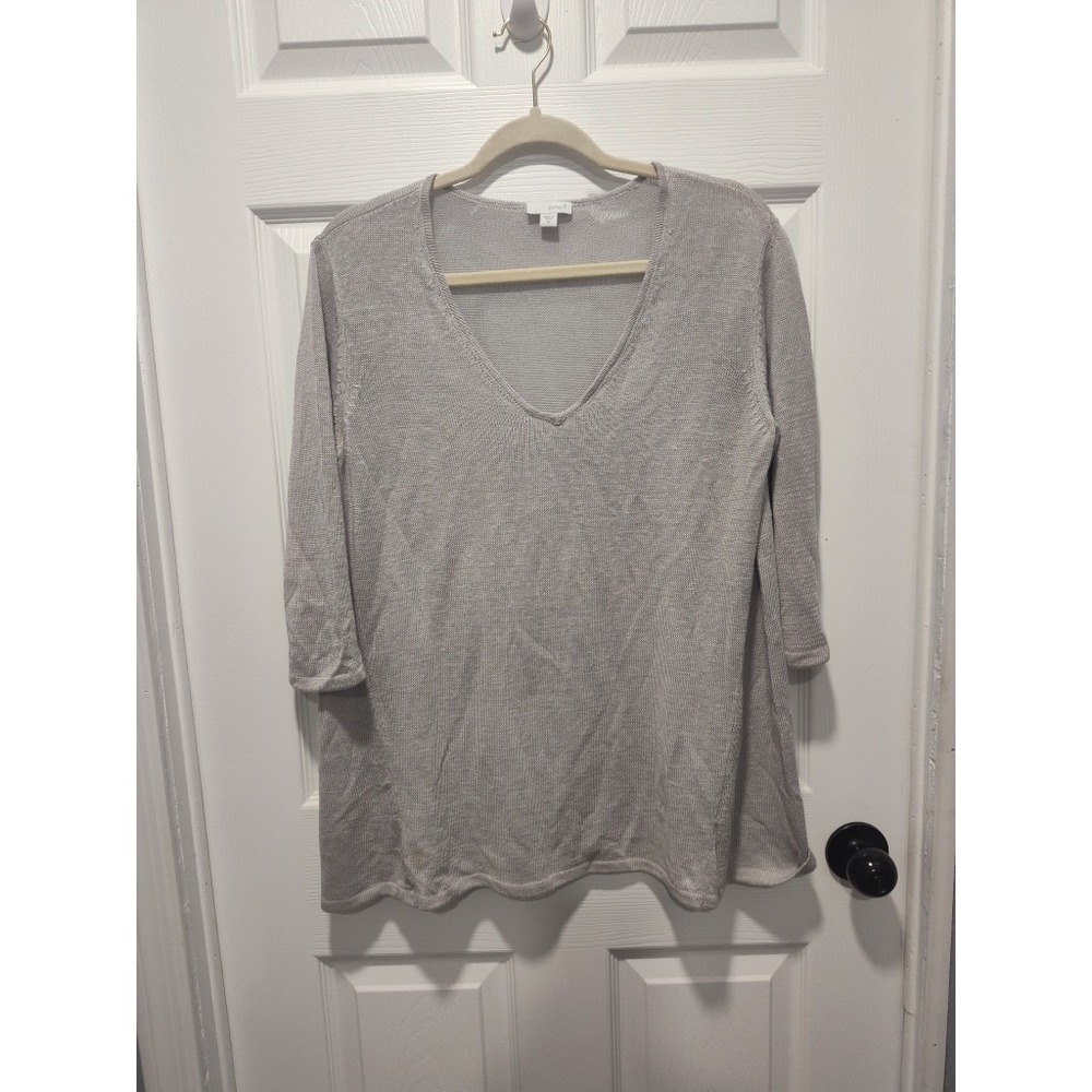 J.Jill Pure Jill Gray V-Neck Linen/Rayon Knit 3/4 Sleeve Tunic Flare Button Med